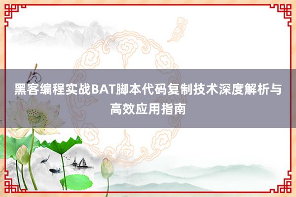 黑客编程实战BAT脚本代码复制技术深度解析与高效应用指南